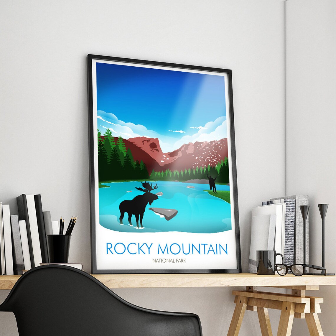 Rocky Mountain National Park Moose Lake Sunrise Wildlife Travel Poster - Image 4