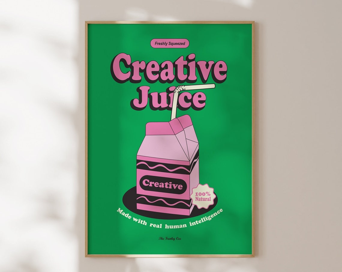 Creative Juice Pink Carton Green Pop Art Retro Creatives Poster