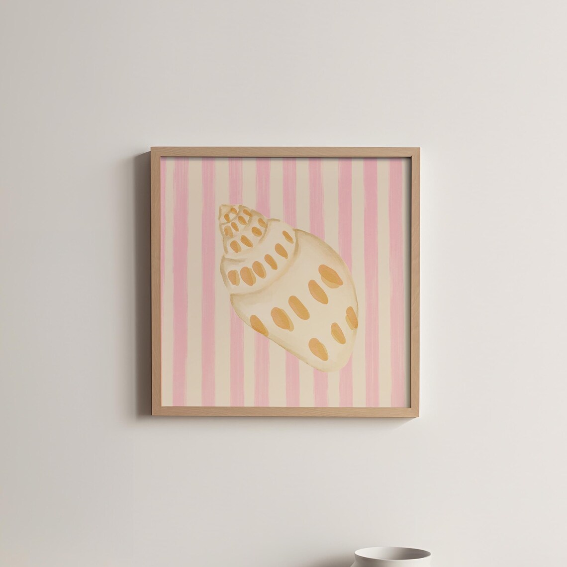 Spotted Whelk Shell Pink Striped Background Nautical Watercolor Poster - Image 5