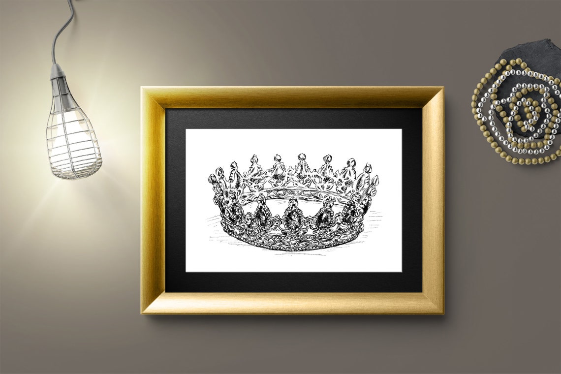 Royal Crown Ink Sketch Regal Jeweled Crown Line Drawing Art Poster