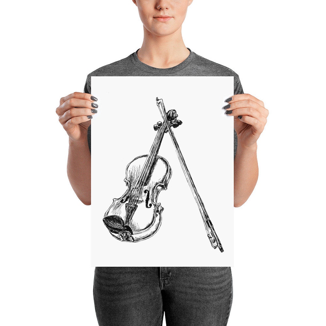 Violin And Bow Black And White Sketch Classical Music Line Art Poster - Image 4