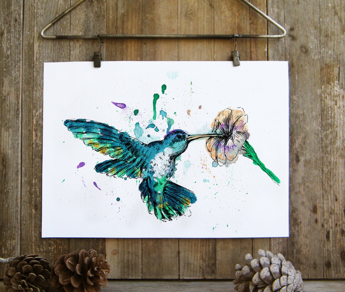Colorful Hummingbird Nature Art Print, Blue Bird - Image 2