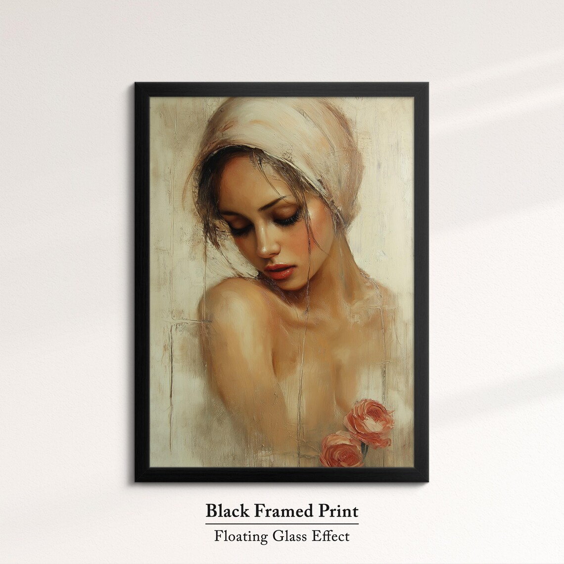 Serene Woman Portrait Art Elegant African Beauty Bohemian Wall Decor Rustic Home Art Print Neutral Tones Woman Oil Painting - Image 8