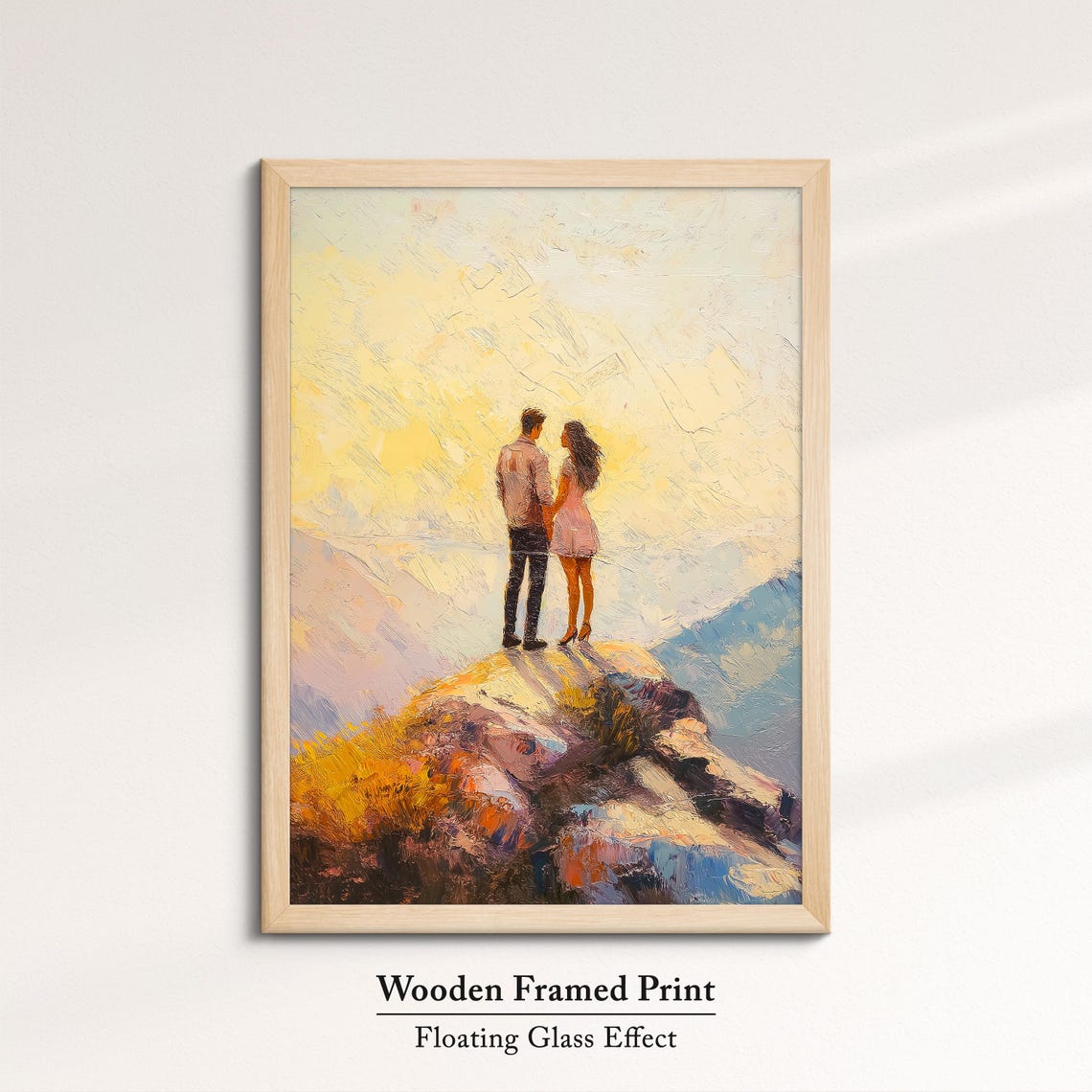 Romantic Couple Holding Hands On Sunrise Mountain Peak Art Poster - Image 6