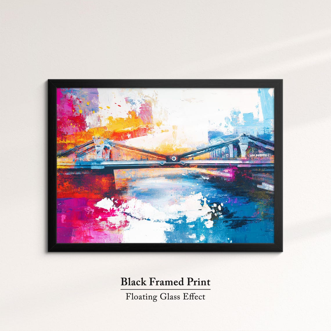 Abstract London Bridge Sunset Silhouette Pink Blue Watercolor Poster - Image 8