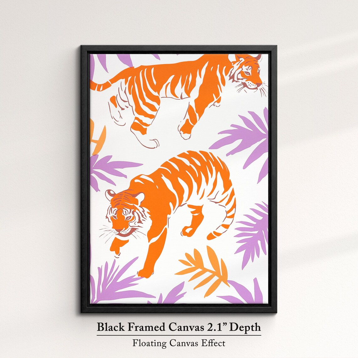 Two Tigers Walking Purple Botanical Illustration Minimalist Art Print - Image 2