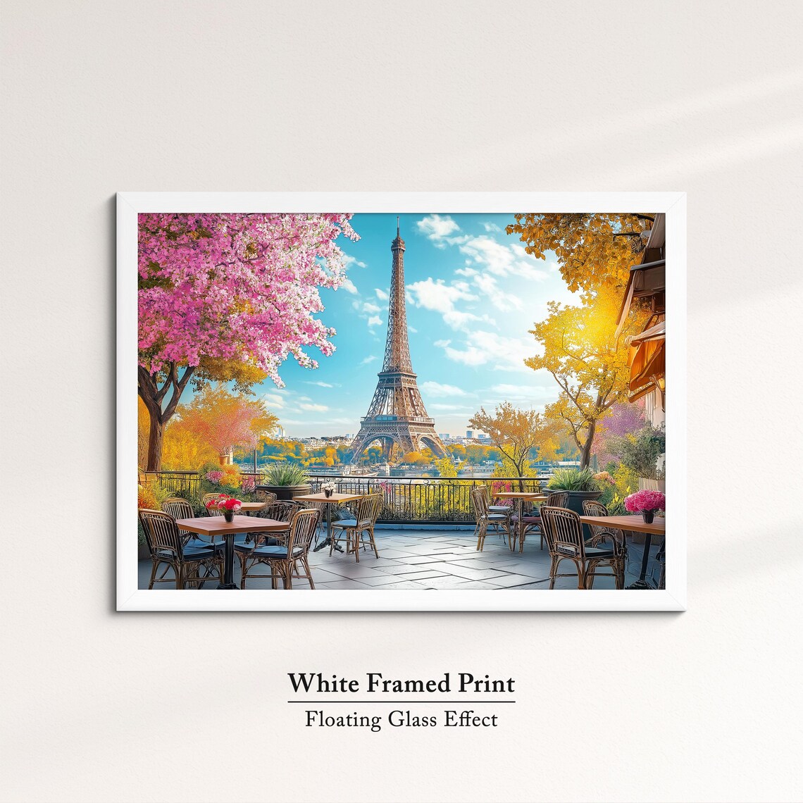 Eiffel Tower Paris Cafe Terrace Spring Blossoms Travel Art Poster - Image 7