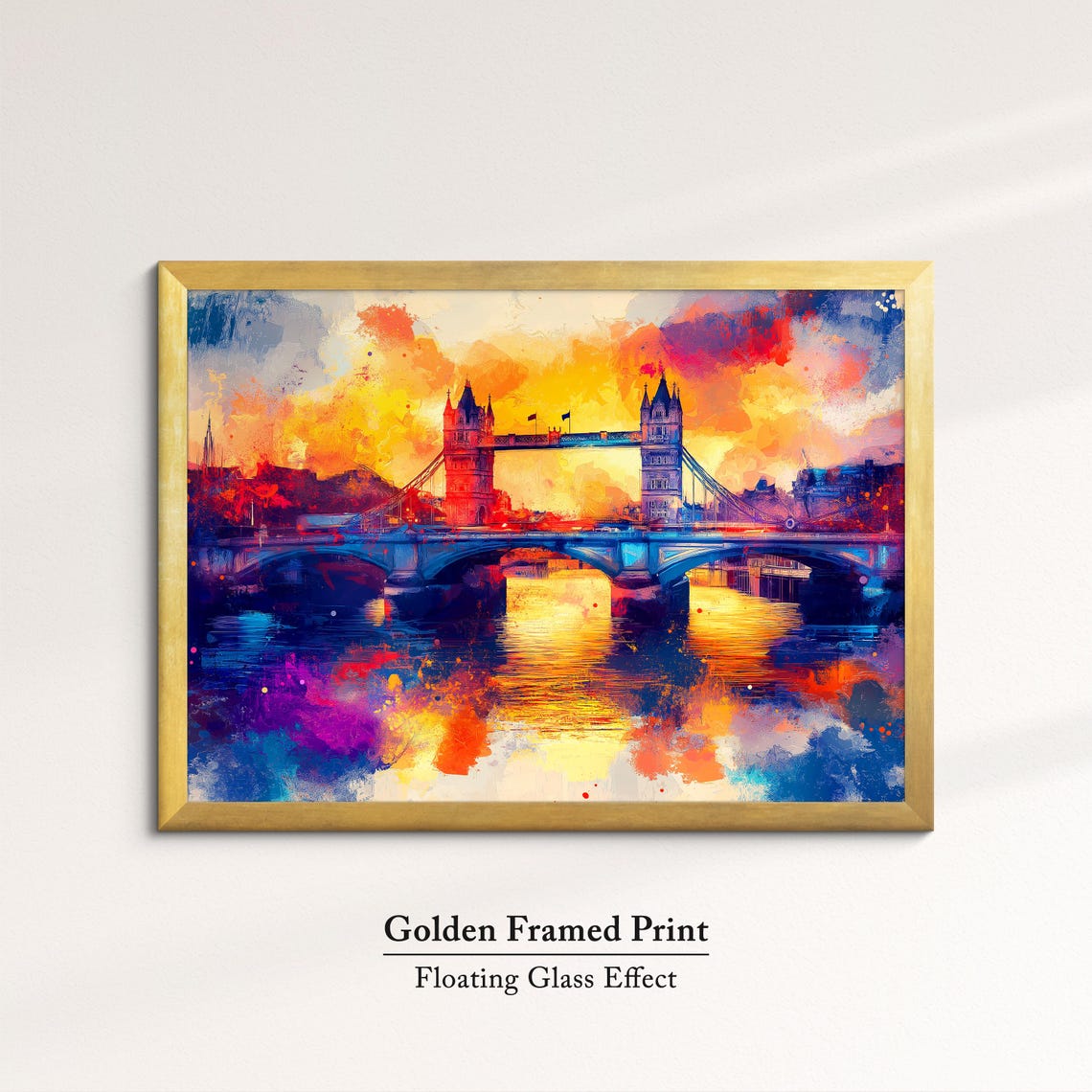 London Tower Bridge Vibrant Sunset Watercolor Pink Orange Sky Poster - Image 5