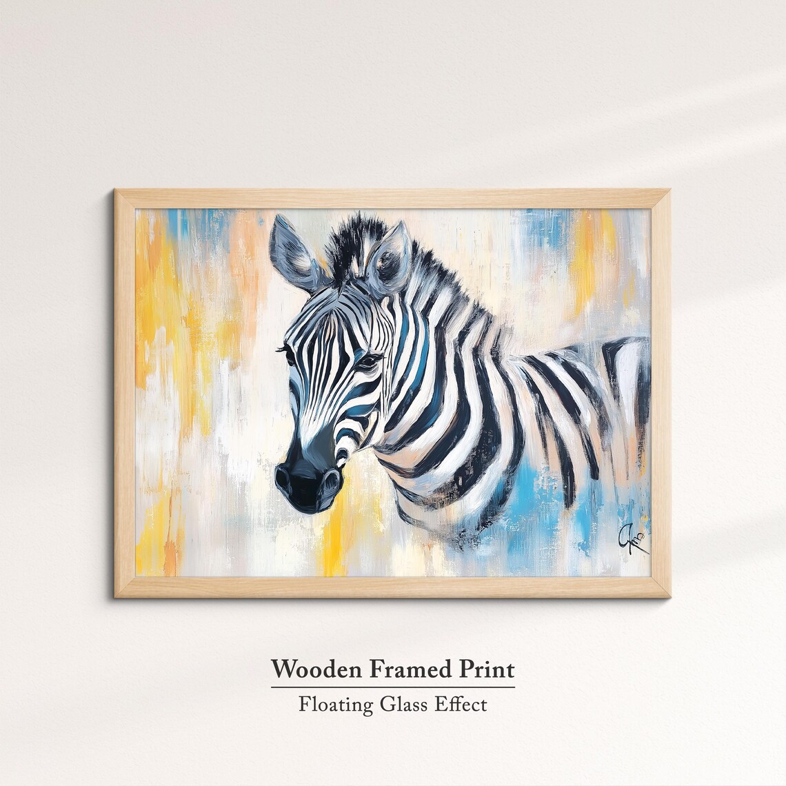 Zebra Portrait Yellow Blue Abstract Background Safari Wall Art Poster - Image 6