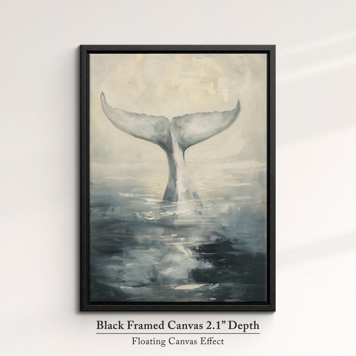 Whale Tail Diving Ocean Muted Neutral Tone Coastal Scene Wall Art - Image 2