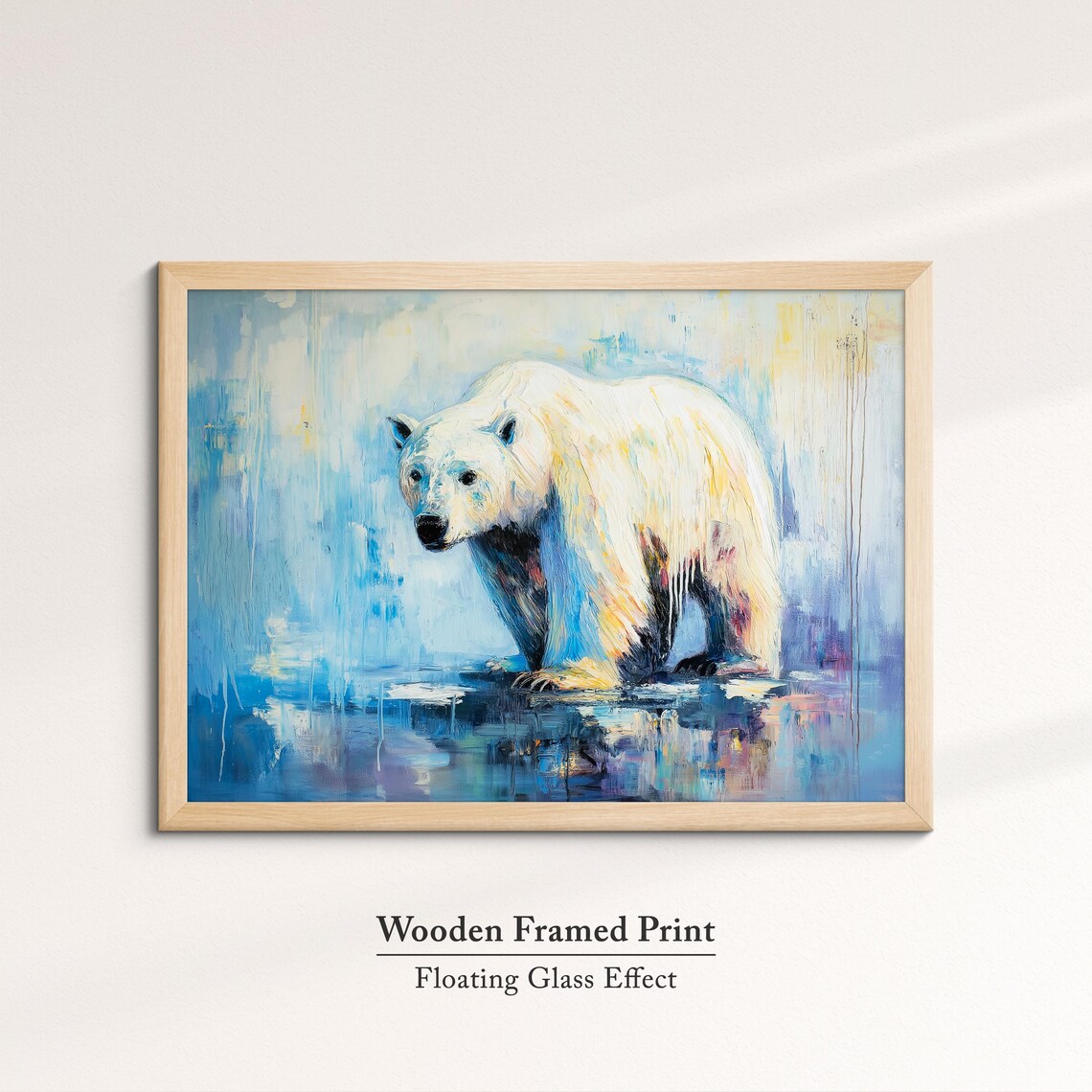 Polar Bear At Icy Water Edge Reflection Abstract Wildlife Wall Art Poster - Image 6