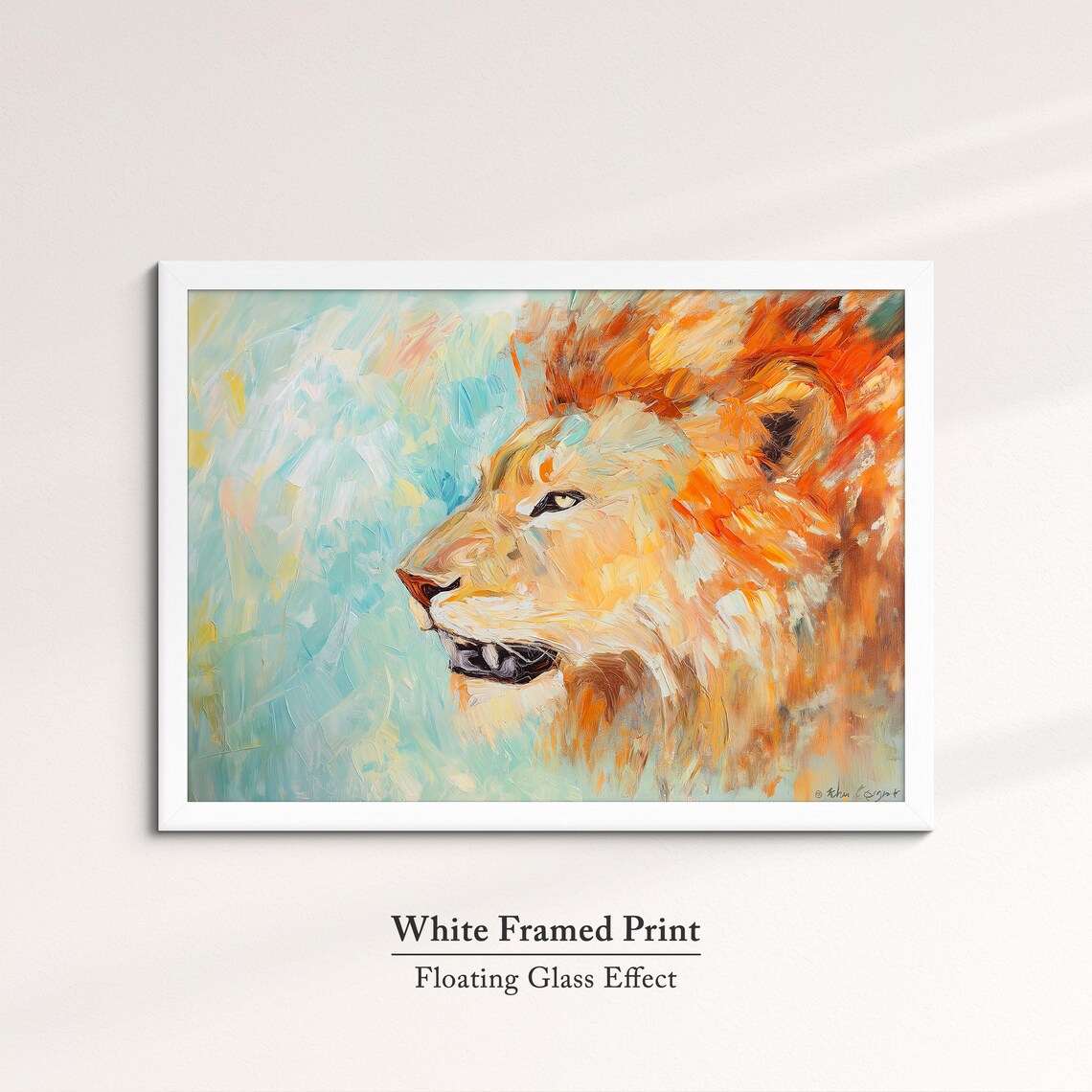 Lion Abstract Oil Painting Fiery Mane Roaring Profile Wildlife Poster - Image 7