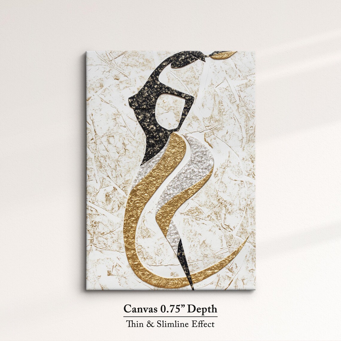 Abstract Woman Dancer Silhouette Black Gold Textured Modern Art Poster - Image 4