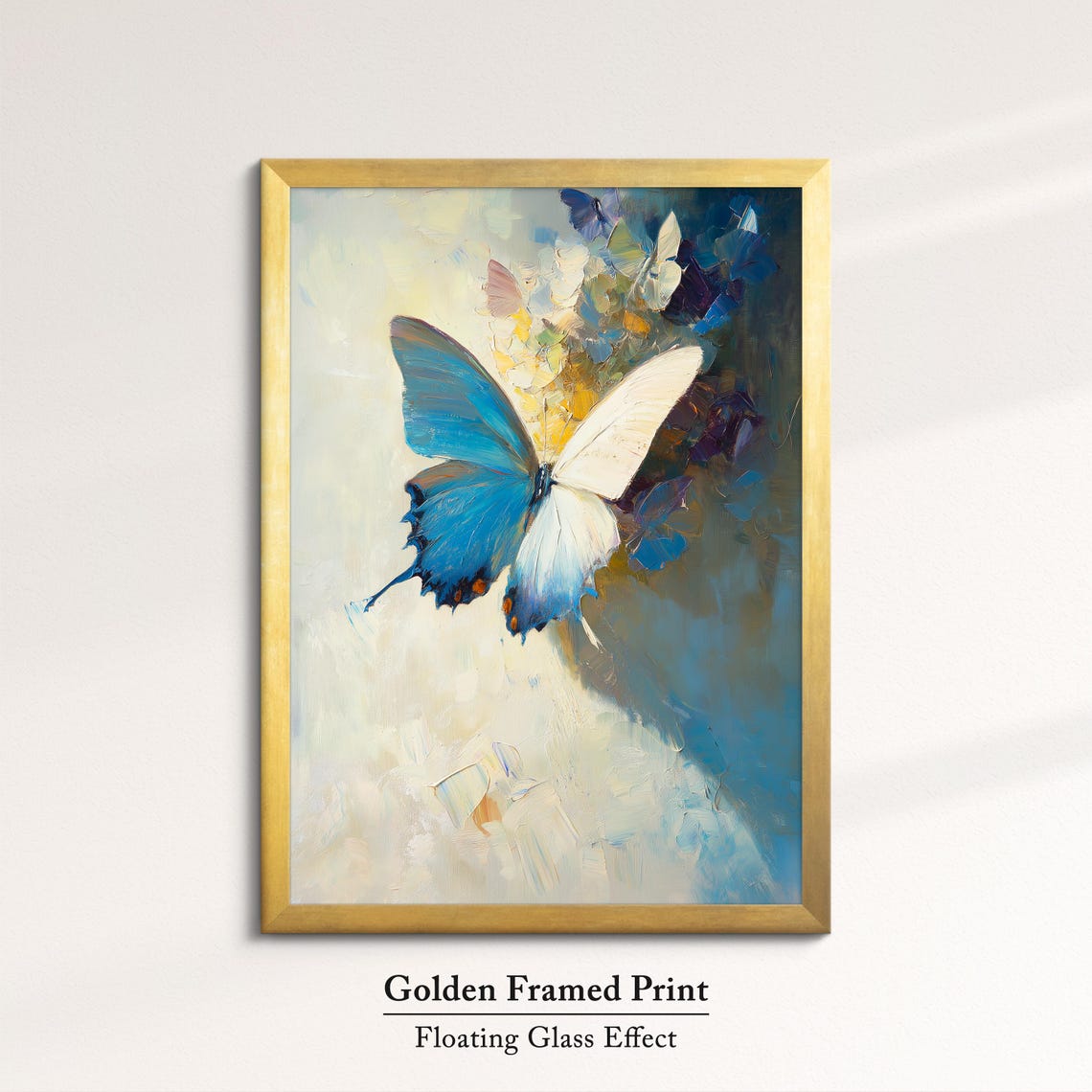 Blue White Butterfly Morpho Style Elegant Soft Abstract Oil Art Poster - Image 5
