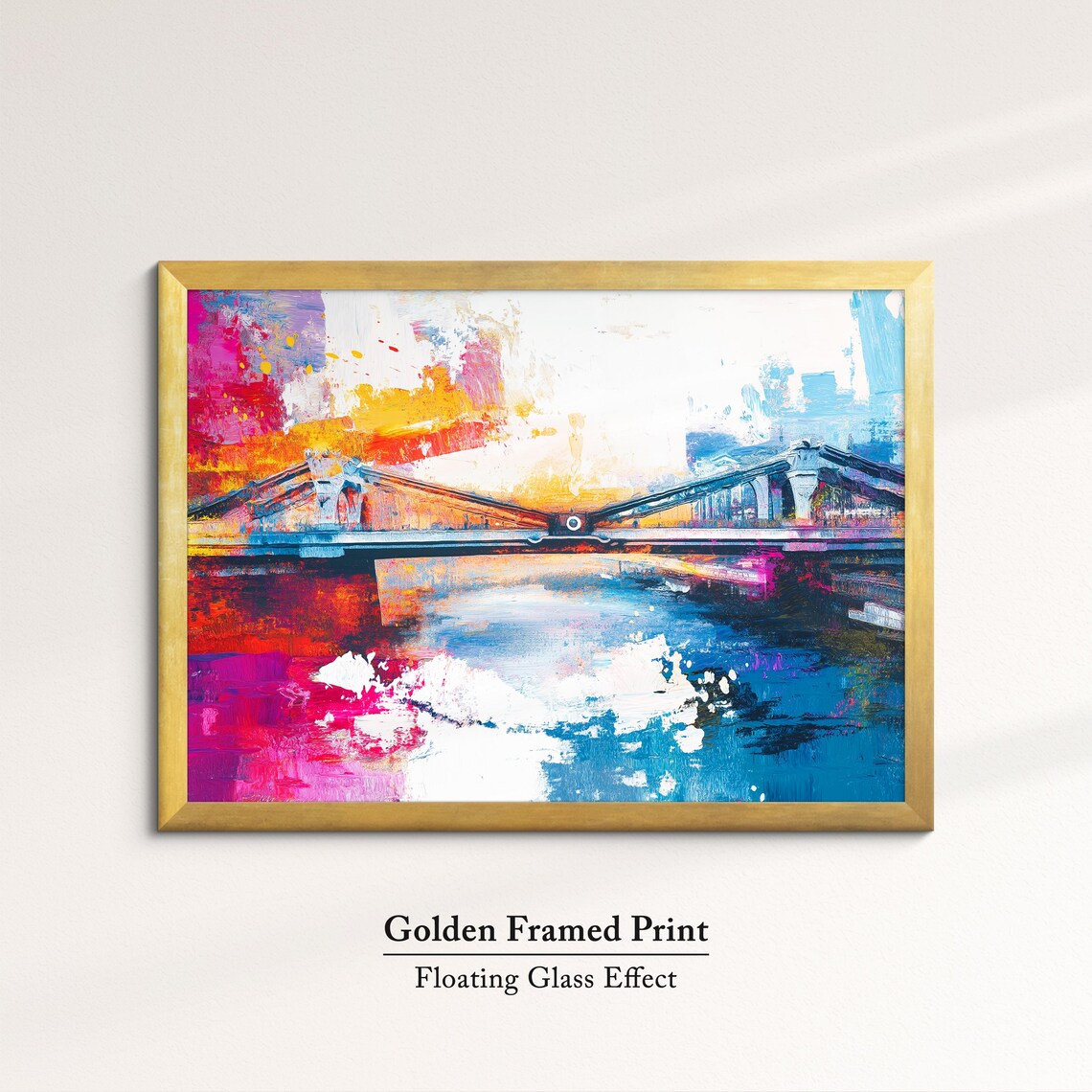 Abstract London Bridge Sunset Silhouette Pink Blue Watercolor Poster - Image 5