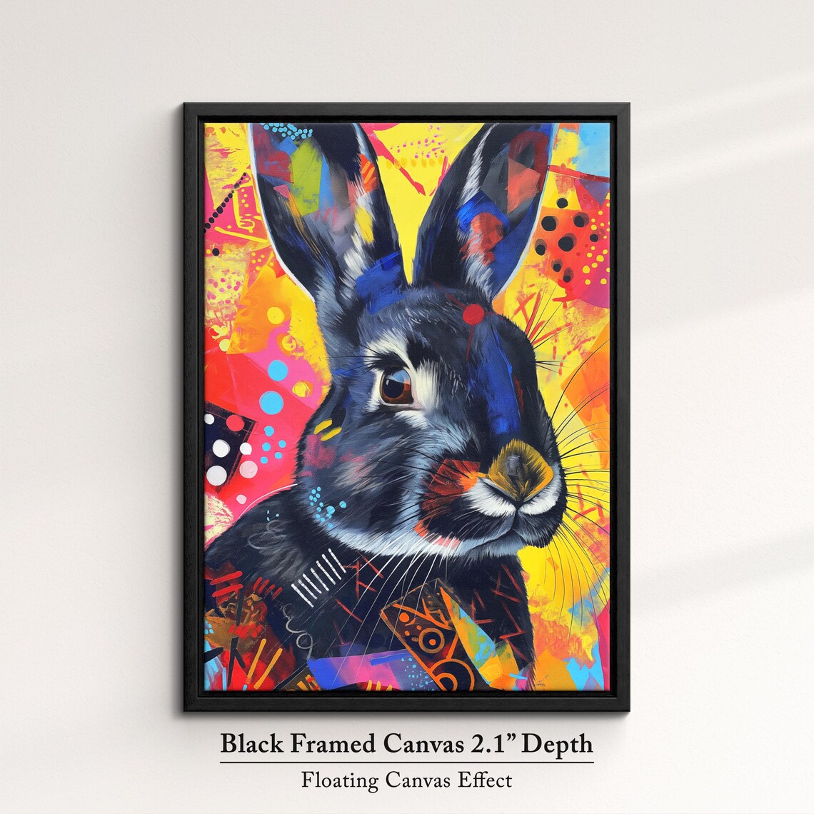 Black Rabbit Colorful Pop Art Portrait Vibrant Splatter Background Poster - Image 2