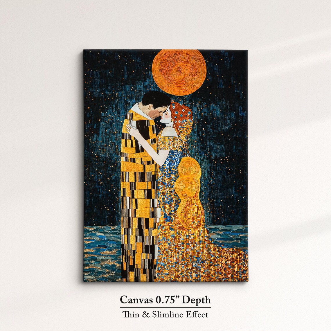 Golden Couple Embrace Klimt Inspired Mosaic Kiss Moonlight Art Poster - Image 4