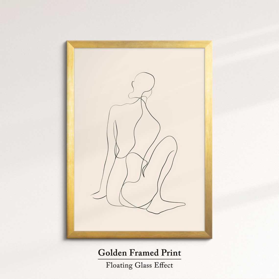 Minimalist Seated Woman Single Line Art Beige Figure Wall Poster - Image 5