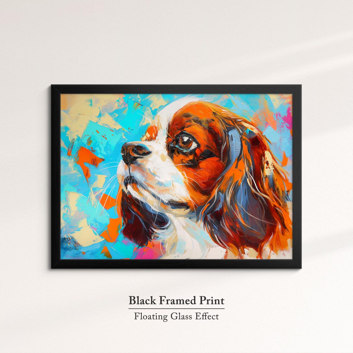 Cavalier King Charles Spaniel Portrait Turquoise Orange Dog Art Poster - Image 8