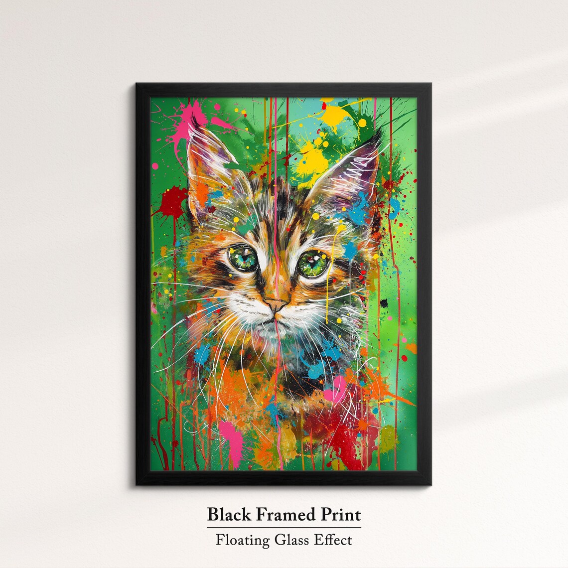 Colorful Tabby Kitten Face Pop Art Painting Green Splatter Pet Wall Art Poster - Image 8
