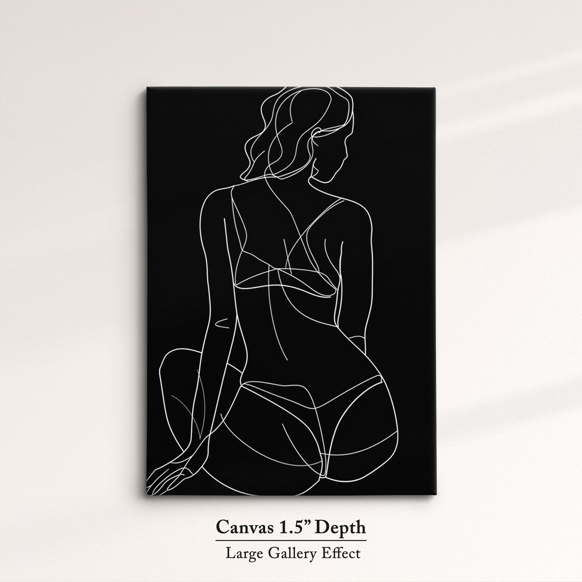Seated Woman From Behind White Line On Black Dramatic Minimalist Wall Art Print - Image 3