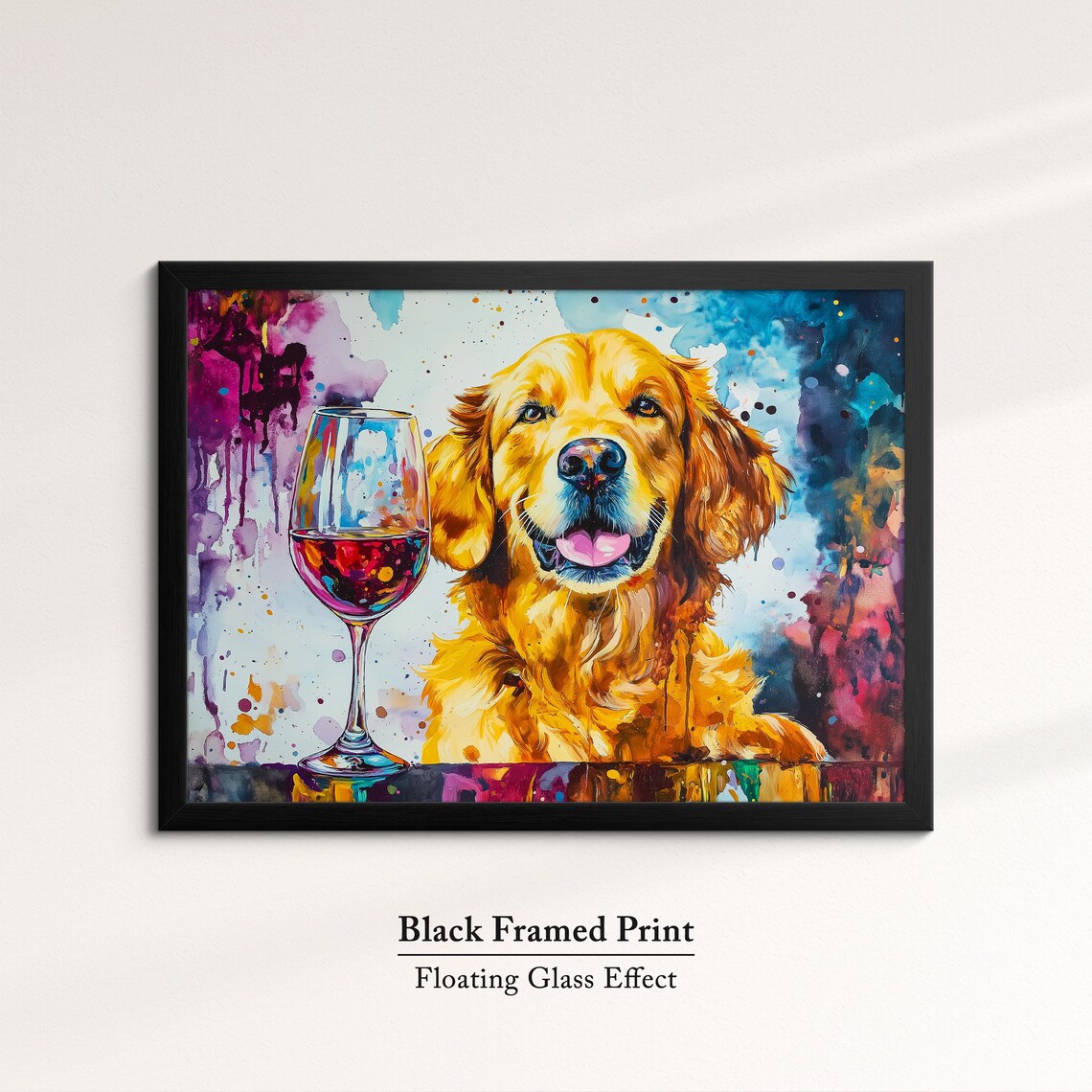 Smiling Golden Retriever Wine Glass Dark Watercolor Dog Art Print - Image 8