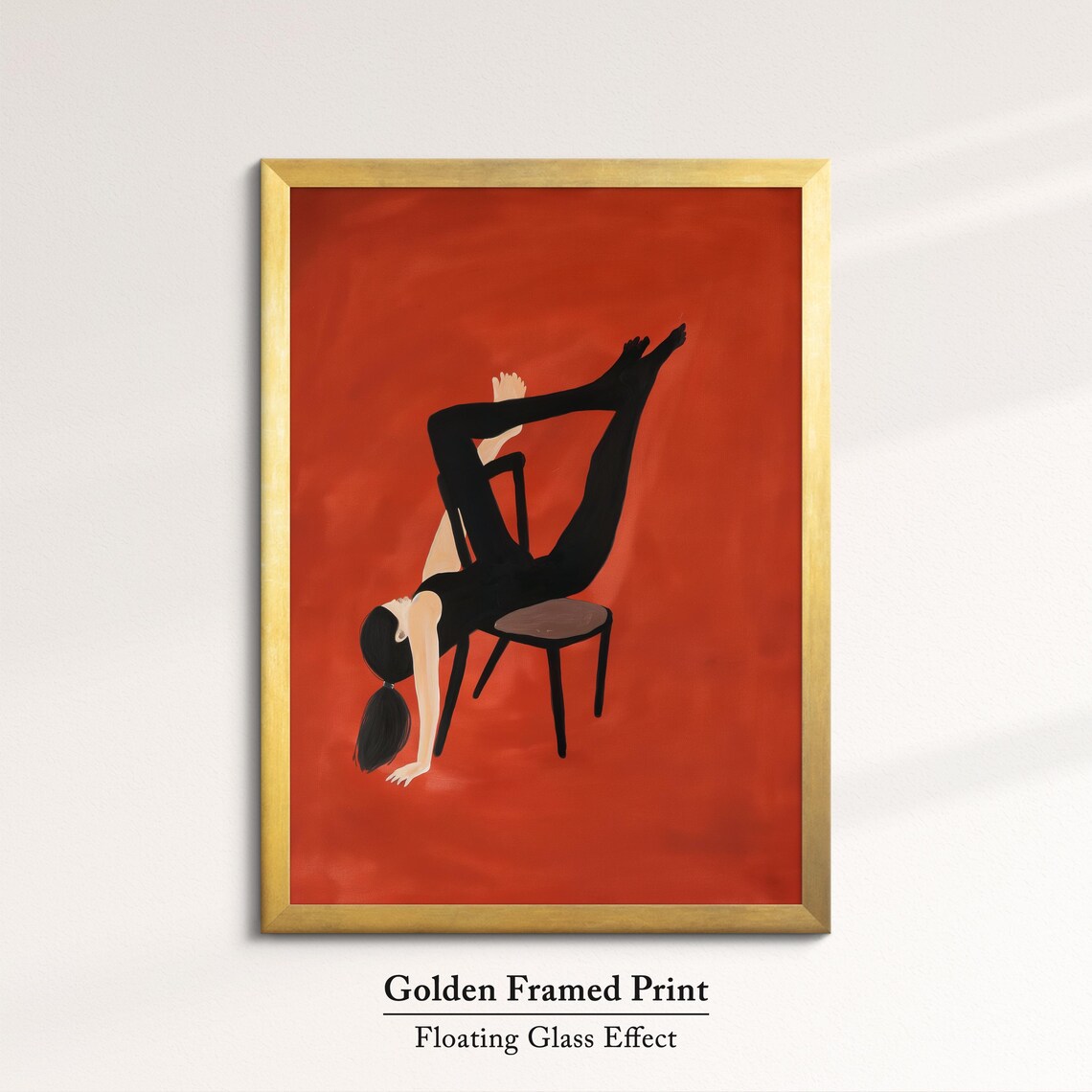Woman Yoga Pose Chair Minimalist Burnt Orange Modern Figure Dance Art Poster - Image 5