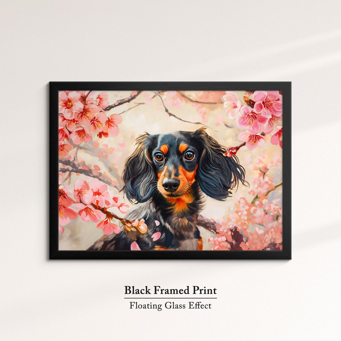 Long Haired Dachshund In Cherry Blossoms Cute Black Tan Dog Poster - Image 8