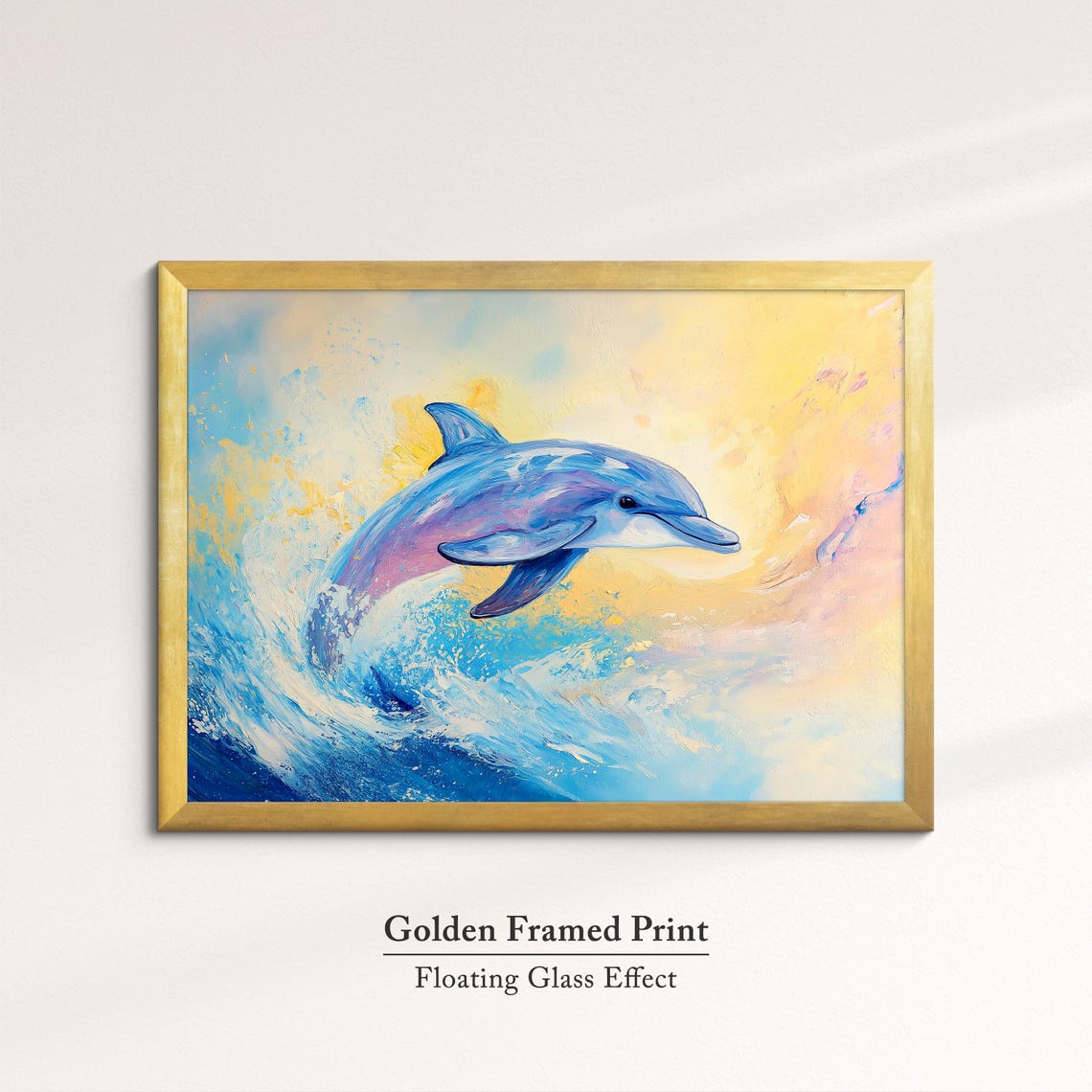 Dolphin Jumping Ocean Wave Blue Gold Dynamic Abstract Wall Art Poster - Image 5