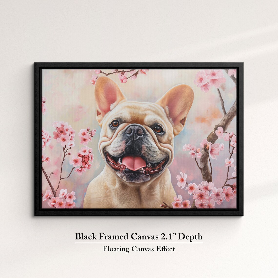 Fawn French Bulldog Grinning In Pink Cherry Blossom Joyful Pet Poster - Image 2