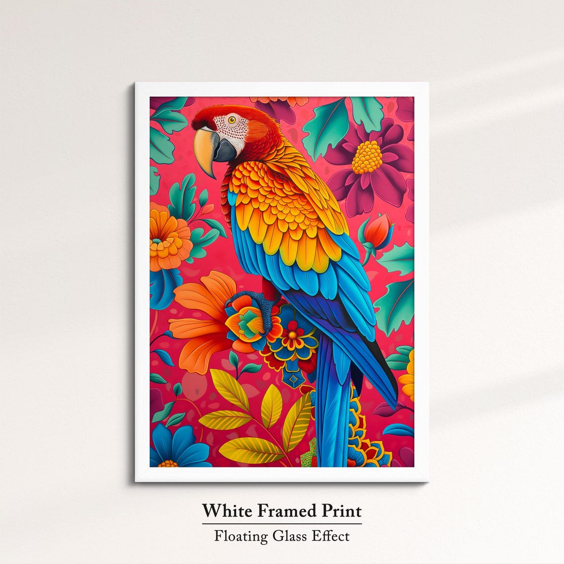 Scarlet Macaw Parrot Coral Pink Floral Bloom Bright Bird Wall Poster - Image 7