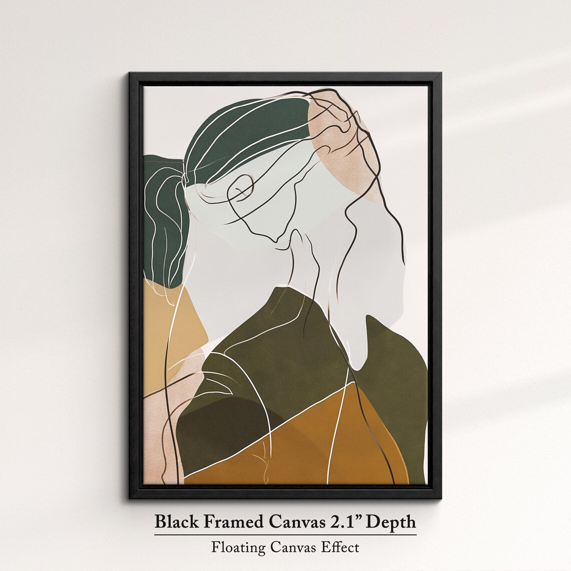 Minimalist Woman Line Art Portrait Green Beige Modern Abstract Poster - Image 2