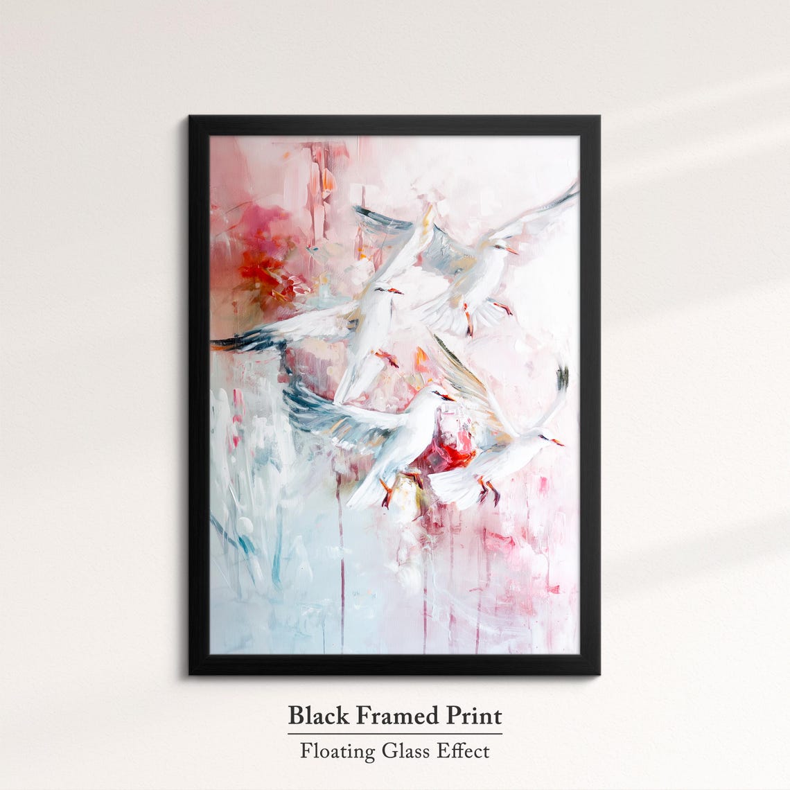 White Seagulls In Flight Pink Abstract Coastal Bird Wall Art - Image 8