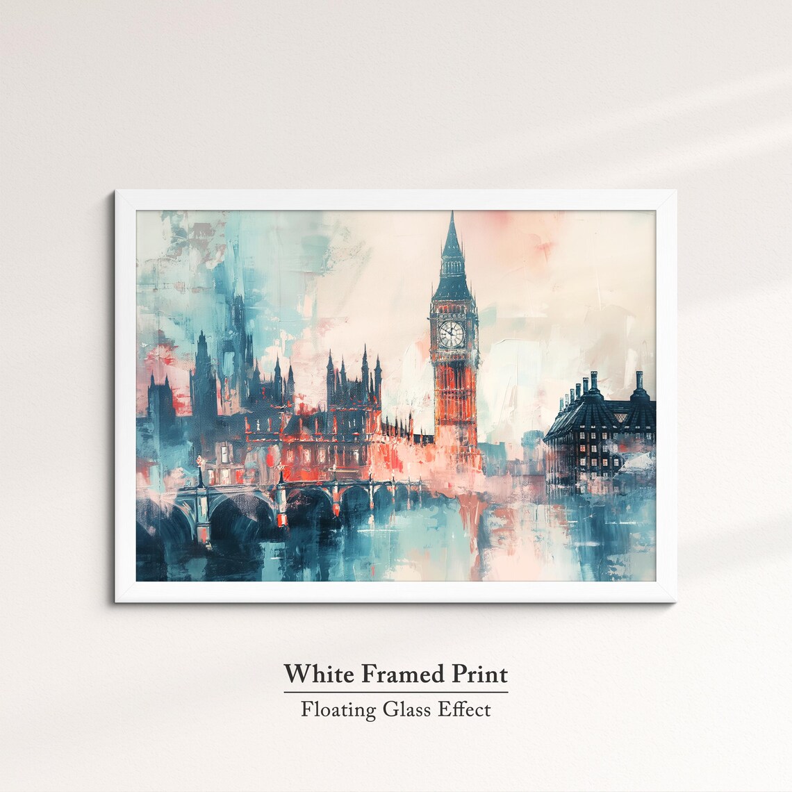 London Big Ben Abstract Oil Painting Misty Red Teal Thames Poster - Image 7