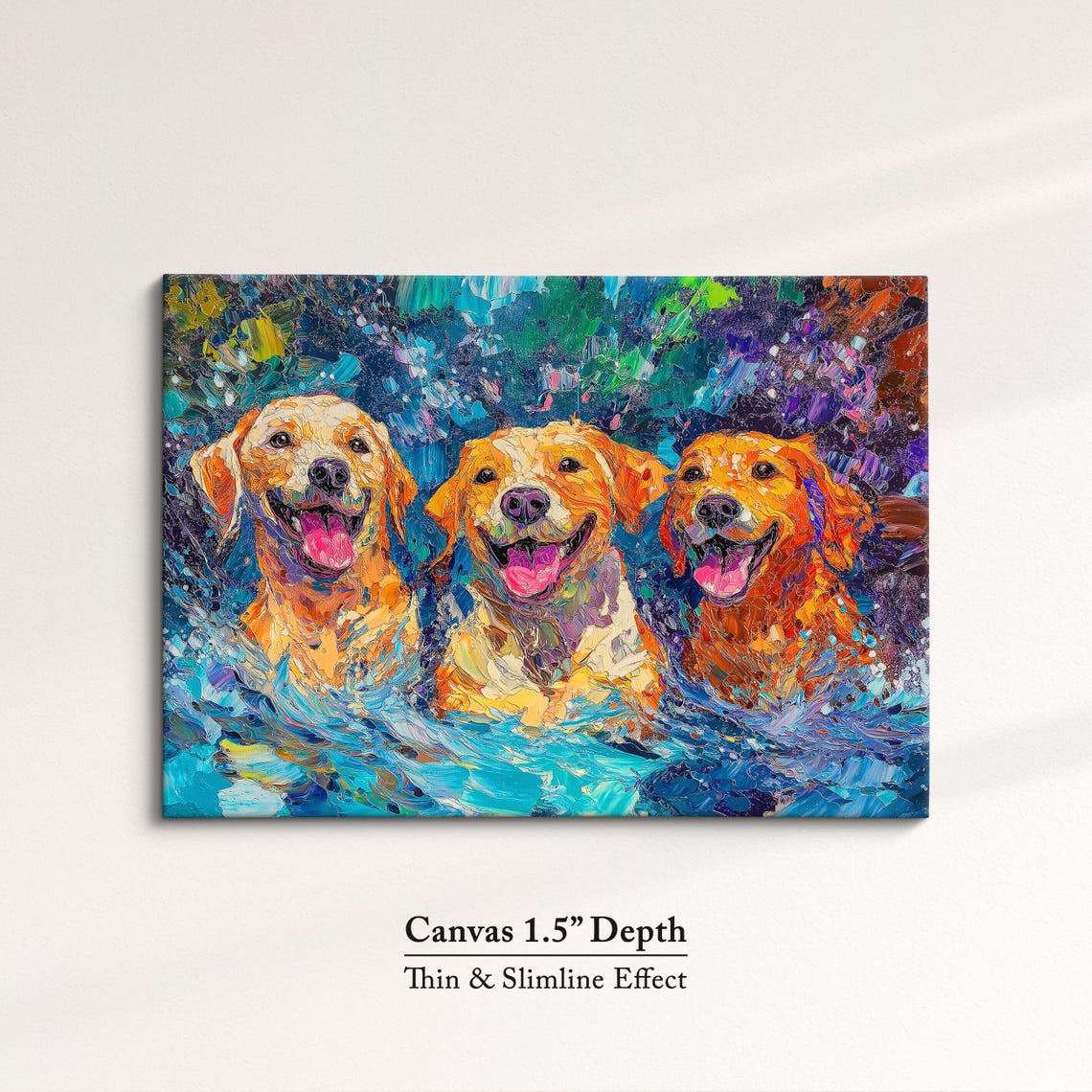Three Golden Retrievers Swimming Joyful Blue Water Dog Art Print - Image 3