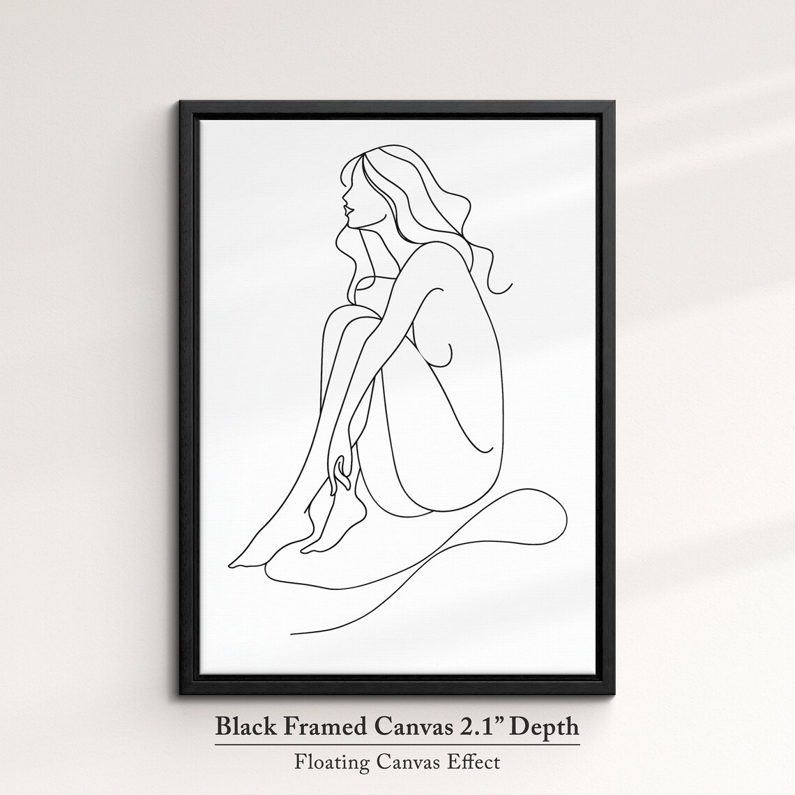 Seated Woman Arms Wrapped Knees Continuous Line Art Drawing Minimalist Poster - Image 2