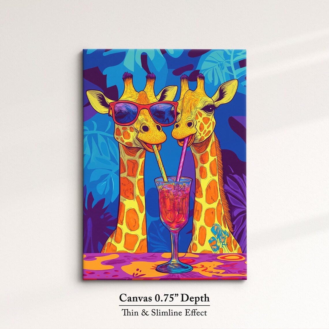 Two Giraffes Sharing Cocktail Sunglasses Fun Pop Art Safari Party Poster - Image 4