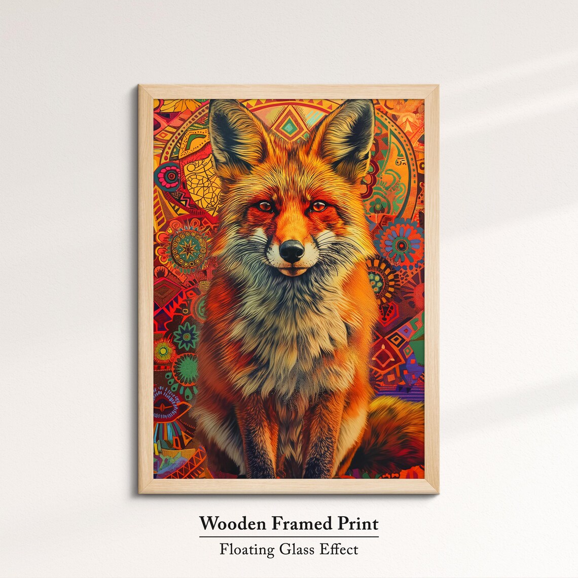 Red Fox Portrait Mandala Pattern Background Realistic Wildlife Art Poster - Image 6