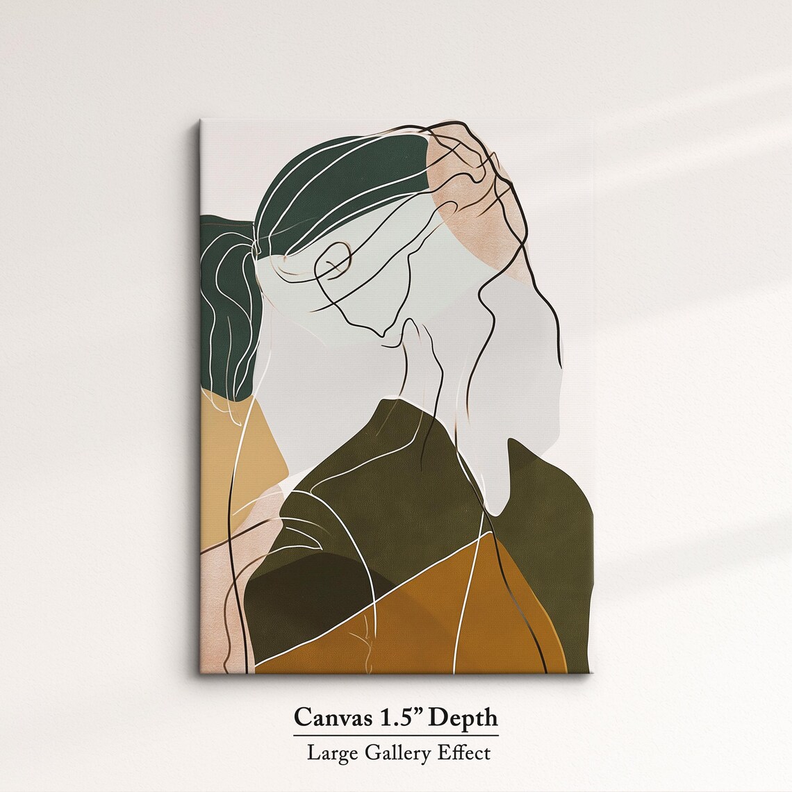 Minimalist Woman Line Art Portrait Green Beige Modern Abstract Poster - Image 3
