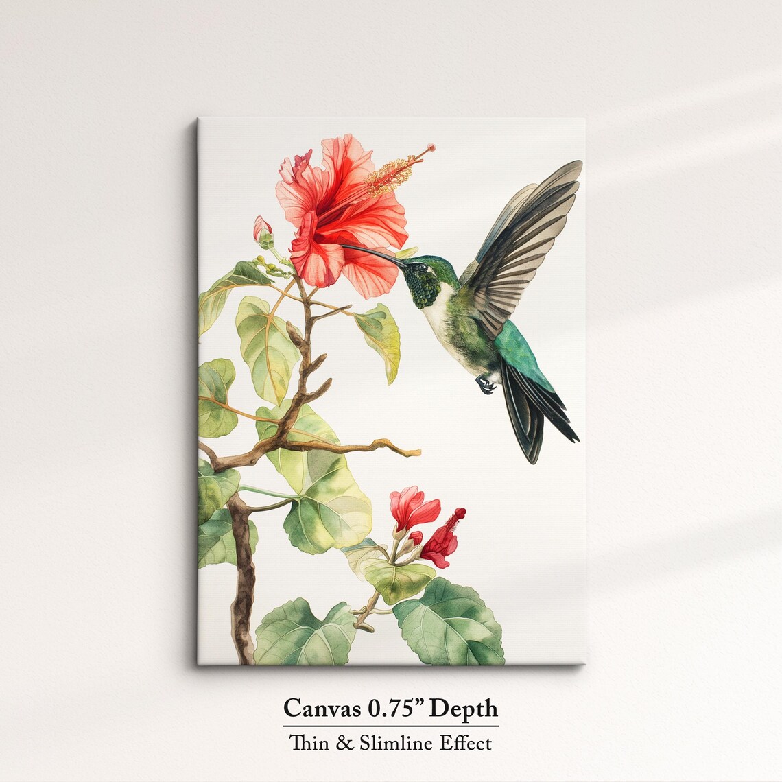 Hummingbird Red Hibiscus Watercolor Botanical Nature Wall Art Poster - Image 4