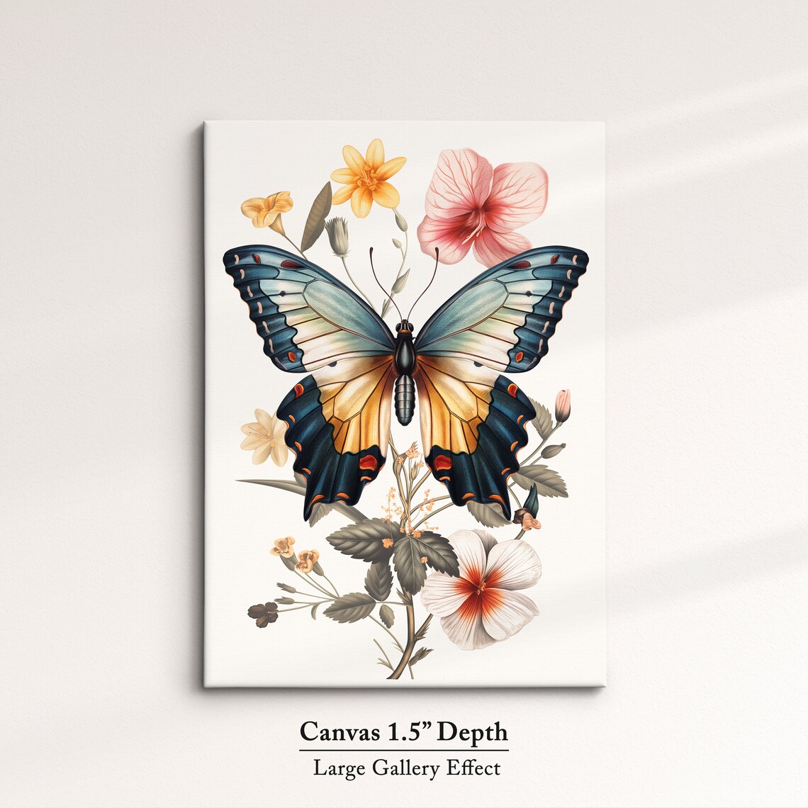Vintage Botanical Swallowtail Butterfly With Flowers Cream Art Poster - Image 3