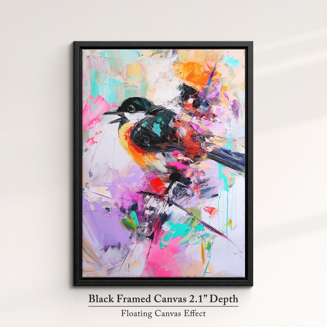 Songbird Perched Vivid Pink Purple Teal Abstract Painting Wall Art - Image 2