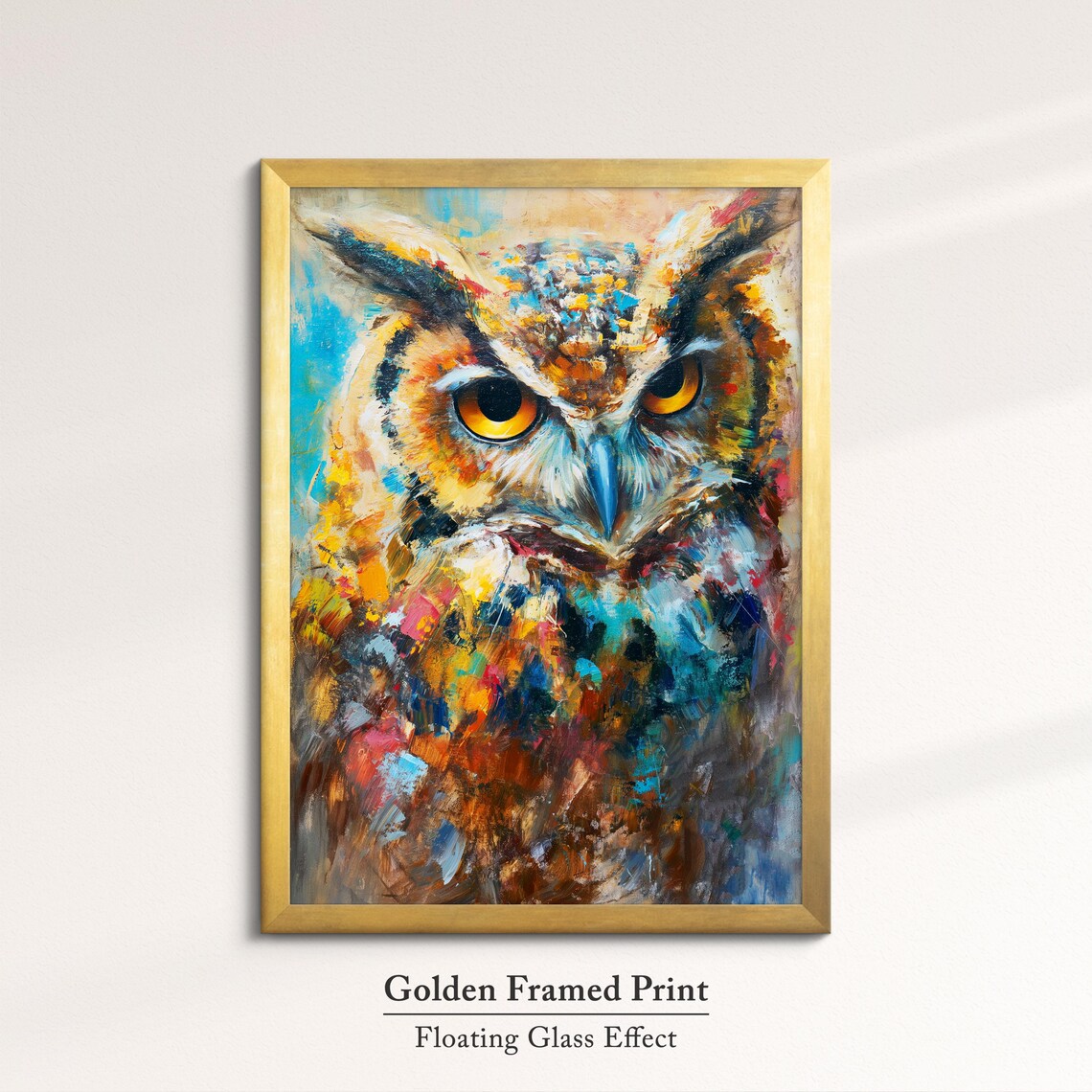 Horned Owl Striking Yellow Eyes Colorful Impasto Abstract Art Poster - Image 5