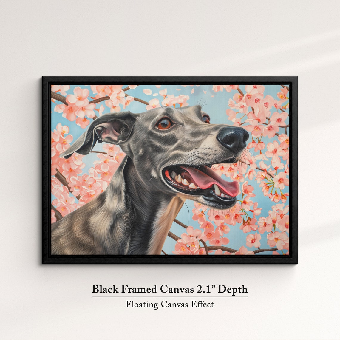 Grey Greyhound Side Profile Smiling In Cherry Blossoms Spring Poster - Image 2