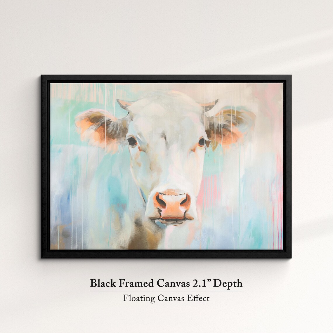 White Cow Soft Pastel Abstract Portrait Farm Animal Wall Art Poster - Image 2
