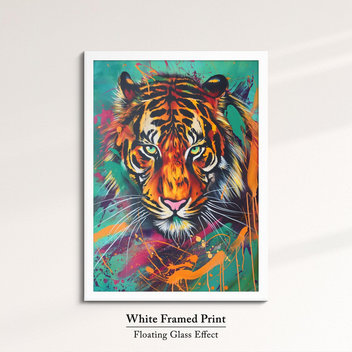 Colorful Tiger Face Portrait Pop Art Painting Neon Splatter Wall Decor Poster - Image 7