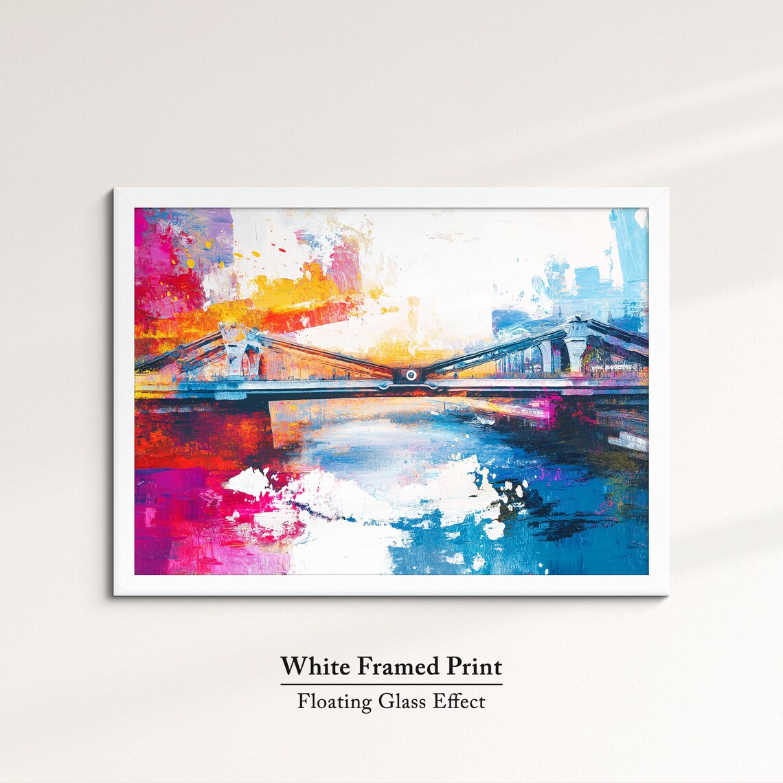 Abstract London Bridge Sunset Silhouette Pink Blue Watercolor Poster - Image 7