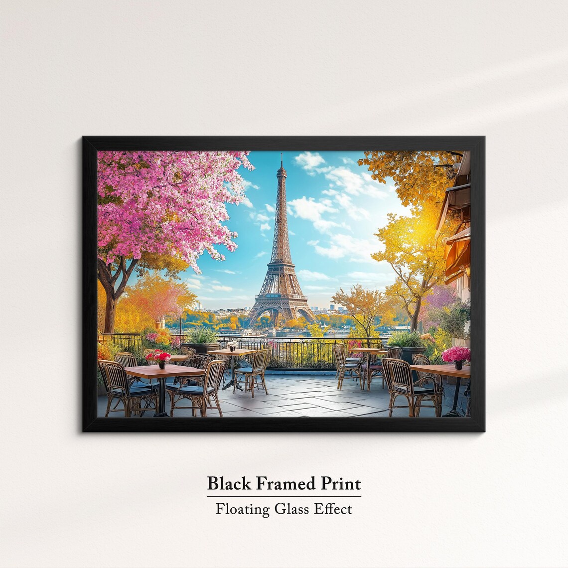 Eiffel Tower Paris Cafe Terrace Spring Blossoms Travel Art Poster - Image 8