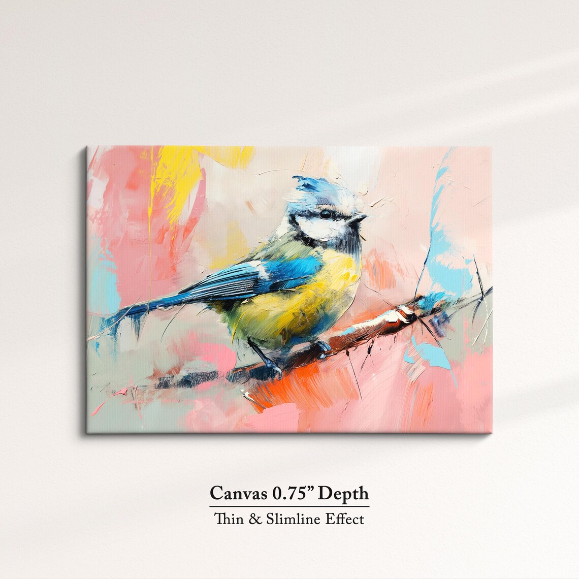 Blue Tit Bird Pink Yellow Pastel Abstract Watercolor Wall Poster - Image 4