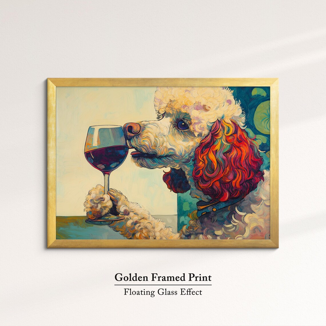 Poodle Dog Sipping Red Wine Glass Profile Elegant Oil Painting Poster - Image 5